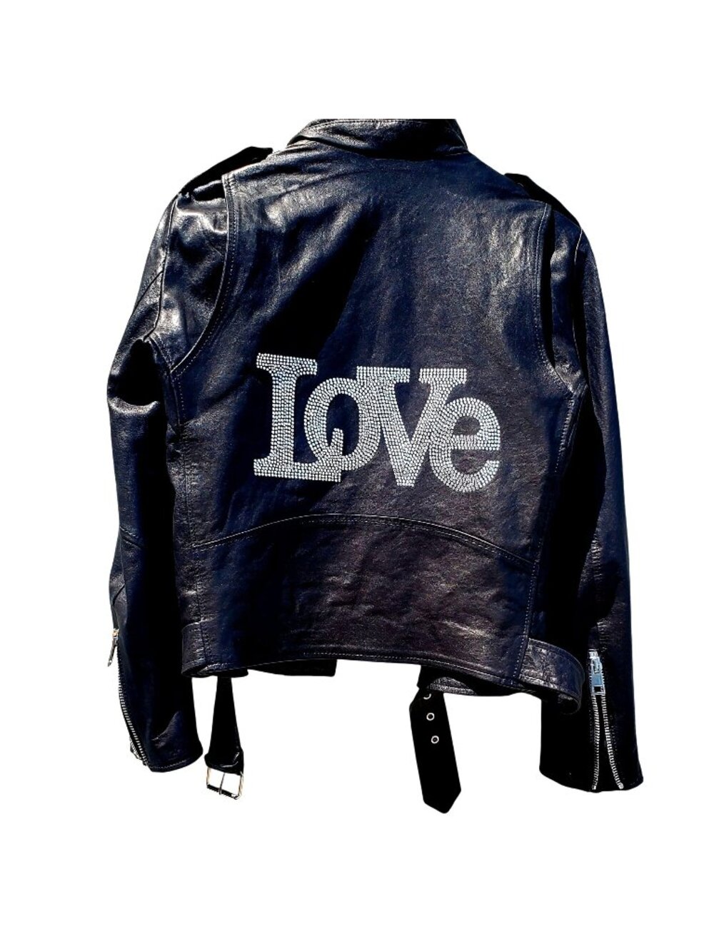 Hipchik Couture Italy Lambskin Moto Jacket Rhinestone LOVE Leopard Lining S-M